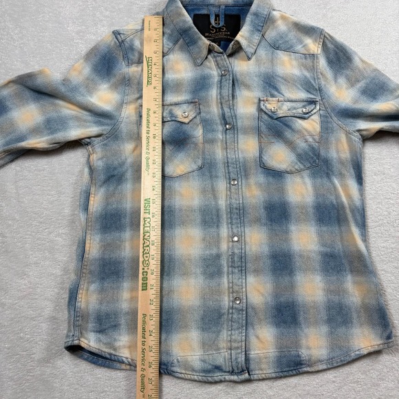 STS Ranchwear Western Shirt Womens XL Blue Plaid 100% Cotton Cowgirl Pearl Snap - Picture 5 of 9